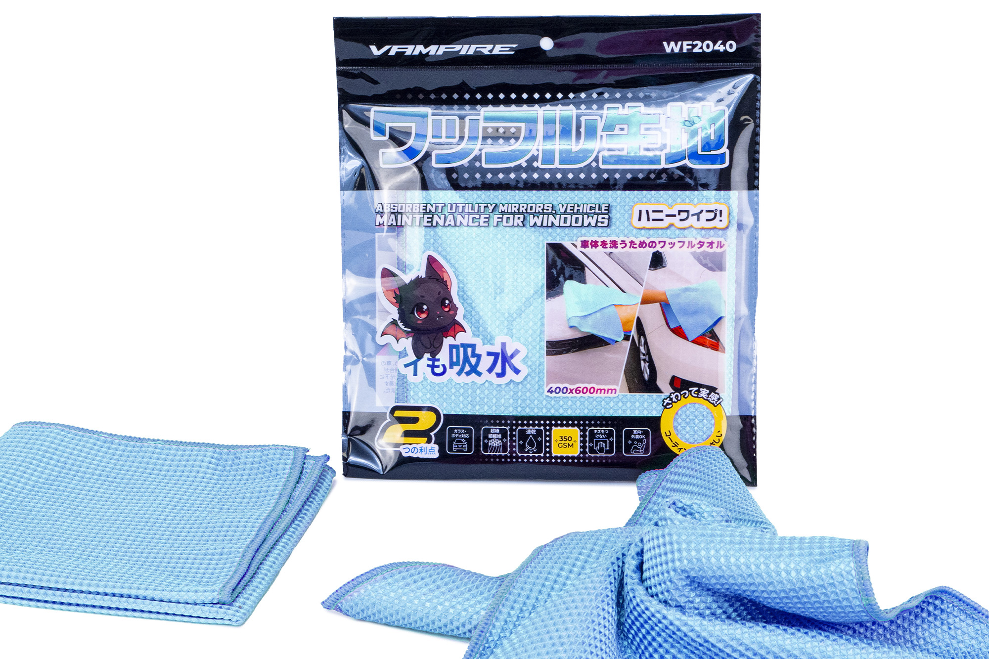 Салфетка VAMPIRE HoneyWipe из микрофибры вафельная 400х600 мм, ГОЛУБАЯ, 350 гр/м2, WF2040