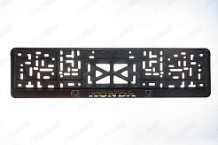 Рамка номера пластмасовая, с защелкой, тиснение Золотом HONDA (черная)